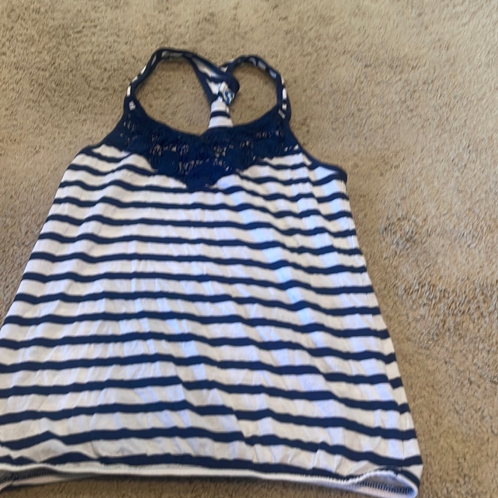 Blue and white strip racer back t shirt